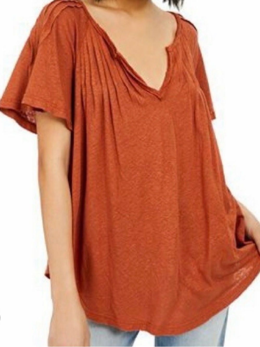 Free People Oversized V-Neck Tunic in Rust Orange